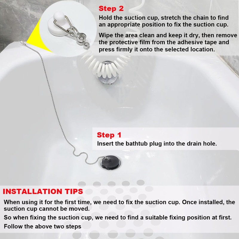 Seatery Bathtub Stopper, Silicone Tub Drain Stopper/Plug/Cover with 27.5" Stainless