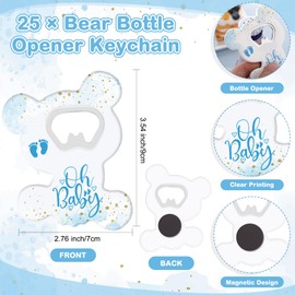 Domensi 25 Sets Baby Shower Bear Party Favors 25 Bear Bottle Opener Baby Boy Girl Fridge Magnet 25 Thank You Card and Organza Bag Gender Reveal Party Favors for Baby Shower Souvenirs (Boy)