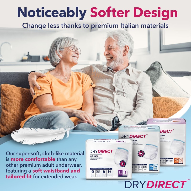 Dry Direct Ultimate Underwear, Made-in-USA Adult Diapers, Max Absorbency Disposable