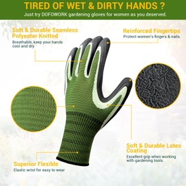 DOFOWORK Gardening Gloves - 6 Pair Blue & Green Latex Gloves for Women with Grip, Durable, Versatile and