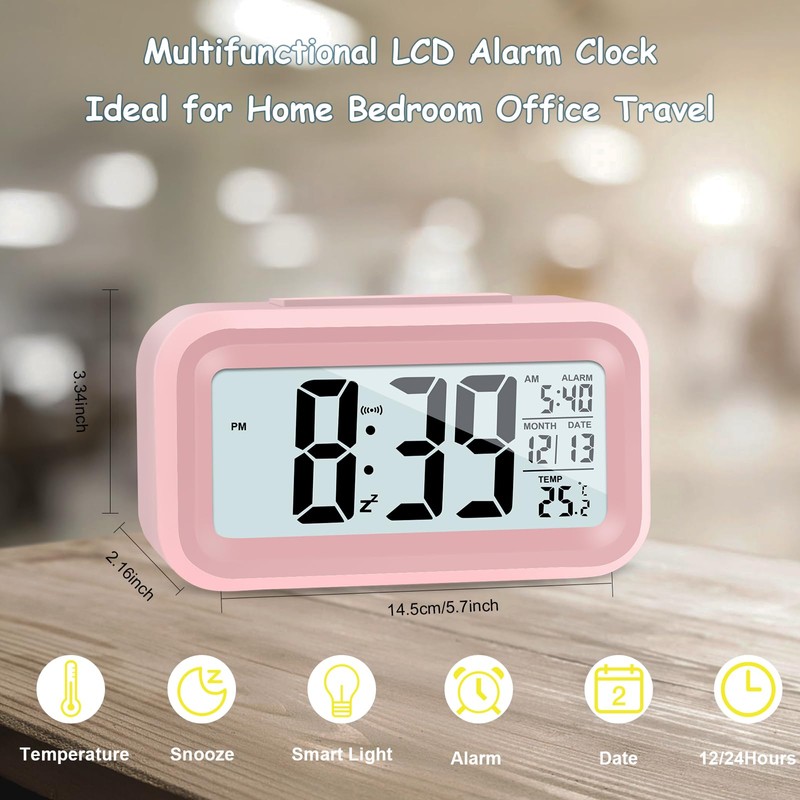 JOPHEK LCD Digital Alarm Clock, Travel Alarm Clock with Temperature