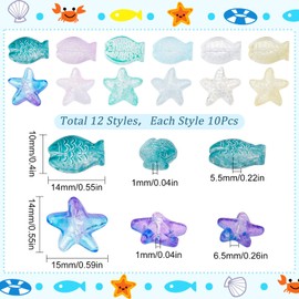 SUNNYCLUE 120 pcs 10 species fish beads glass beads sea star beads fish charms glass beads animal beads marine spacer beads mini sea life beads marine life beads starfish pendant animal cabochon