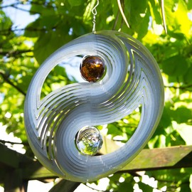 CIM stainless steel, Orbit Yinyang wind chime with ball bearing swivel, hook and 1 m nylon cord and glass beads.