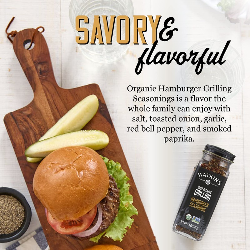 Watkins Organic Grilling Hamburger Seasoning, Non-GMO, Kosher, 3.6 Oz, 1-Pack