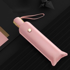 Flat Automatic Umbrella Anti UV Sun Umbrella Portable 6 Ribs Folding Parasol for Daily Use Travel Pink