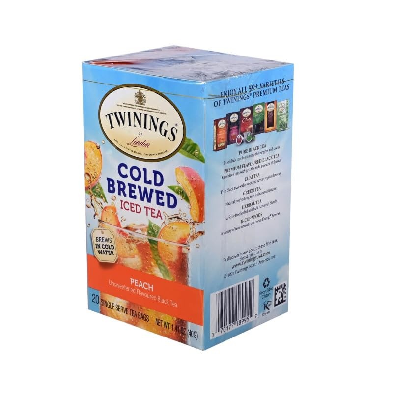 Twinings Peach Cold Brewed Iced Tea, 20 Count Box (Pack