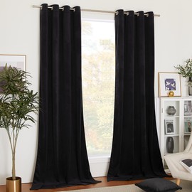 NICETOWN Black Curtains Patio Blackout Velvet Curtain Panels, Media Movie Theater Room Decor, Energy-efficient Velvet Woven Home Theater Eyelet Top Drapes for Living Room (1 Pair, W52xL96 inches)