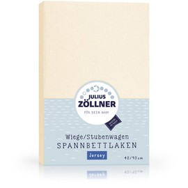 Julius Zöllner Jersey Fitted Sheet for Cots and Bassinets, 90 x 40 cm, Various Colours 90x40 ecru
