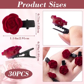 HINZIC 20Pcs Valentine Rose Flower Mini Hair Clips, Red Floral Hair Barrettes Decorative Brooch Cute Headpiece Vintage Hairpin Accessories for Women Girls Bridal Toddlers Wedding