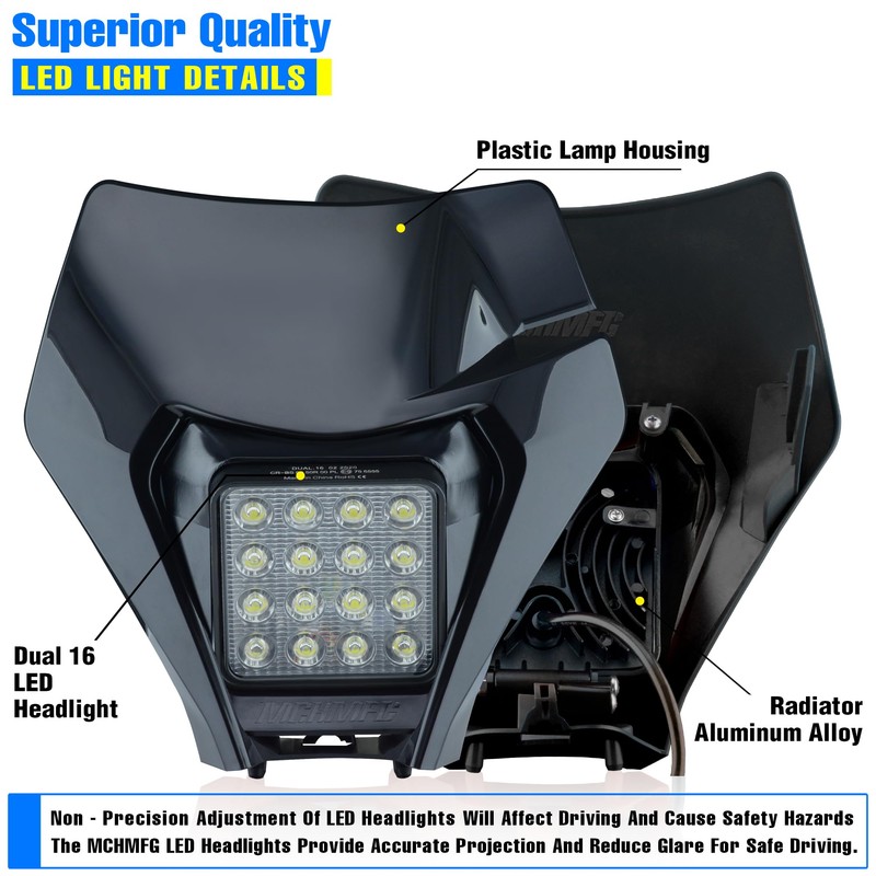 MCHMFG Dirt Bike Headlight,LED Enduro Pit Bike Light Kit Universal