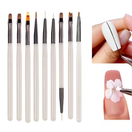 9pcs Nail Art Brushes, Shuflame Nail Design Tools for Gel Polish Nail Tools for Nail Art, French Tip Brush, Dust Brush, Striping Brushes for Long Lines, Petal Drawing Pen, Nail Tech Must Haves Tools