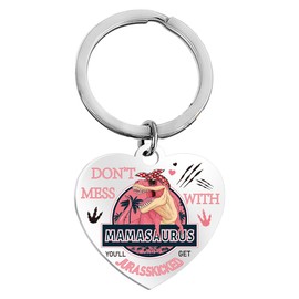 YTEWFGL Mummy Birthday Gifts Dinosaur Keyring - 1 Pc Funny Don't Mess With Mamasaurus Keychain from Daughter Son, Mothers Day for Mum Mom Wife Christmas Thanksgiving Gift
