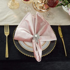 Wedding Linens Inc. 20" x 20" (10 PCS) Italian Velvet Table Napkins for Restaurant Kitchen Dining Wedding Party Banquet Events - Blush Pink