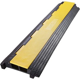 2 Channel Rubber Cable Protector Ramps Heavy Duty 11000Lbs Load Capacity Protective Wire Cord Ramp Driveway Traffic Speed Bumps Hose Cable Ramp Cover for Indoor Outdoor, Black & Yellow