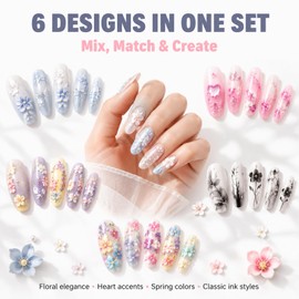 Cosblisvia 6 Sheets 5D Floral nail stickers For Beginners Brides Technicians Home DIY Wedding Parties Travel Touch-ups excellent nail art and nail art stickers
