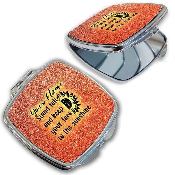 Bleu Reign Compact Personalized Pocket Mirror Custom Name Orange Glitter