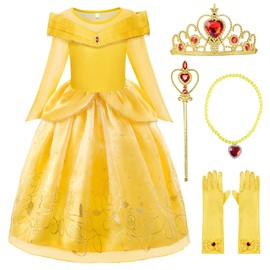 ReliBeauty Princess Dress, Halloween Costume, Kids, Girls, One-Piece, with Accessories, Yellow, Size 140