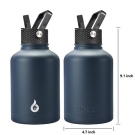 BJPKPK Insulated Water Bottles with Straw Lid, 50oz Large Water Jug, Stainless Steel Vacuum Bottles, Hot & Cold Thermo with 3 Lids and Paracord Handle,Navy Blue