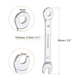 HARFINGTON Thin Combination Wrench Metric 6mm 6-Point Ended Box 15 Degree Offset Open End CR-V Chrome Plated Steel, Silver