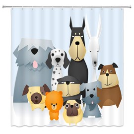Peekaboo Cute Dogs Shower Curtain Puppy Kids Pets Animals Funny Curious Cartoon Dogs Colorful Bulldog Pug Poodle Fabric Bathroom Curtains Set 180x180cm with Hook