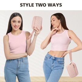 DIXEIGHT Wristlet Wallets for Women RFID Card Holder Phone Wallet Small Purse Zipper Quilted Puffer Bag Nylon Clutch Handbag for Everyday Casual Sports Travel, Pink