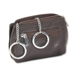 Rimbaldi® Key Bag with Metal Chain and Sturdy Ring, Expandable for Multiple Keys Made of Cowhide Nappa Leather, dark brown, Key case