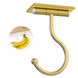 Josmimic Under Cabinet Banana Hook Adhesive - Sticky Banana Hanger Under Counter, Sturdy Metal Banana Holder for Hanging Bananas or Kitchen Utensil, Banana Saver, Keeps Bananas Fresh, Gold