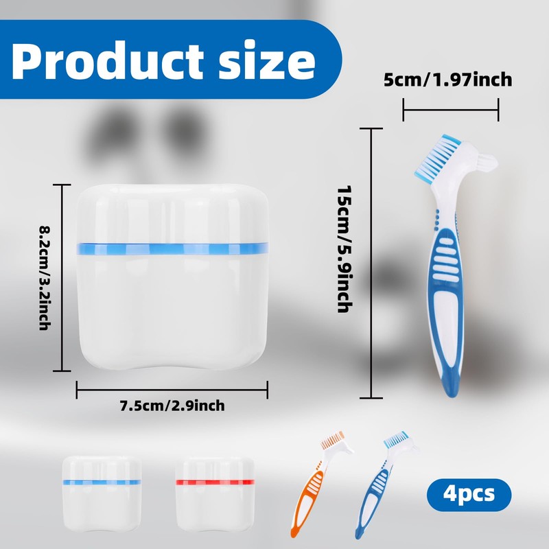 Denture Cleaner Box and Brush Set - 2 Pack Denture