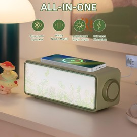 15W Wireless Charging, Dimmable Bedside Night Light, Multiple White Noise Sleep Music Options, Wireless Bluetooth Speaker Ideal for Bedrooms, Offices, and Workspaces, Green