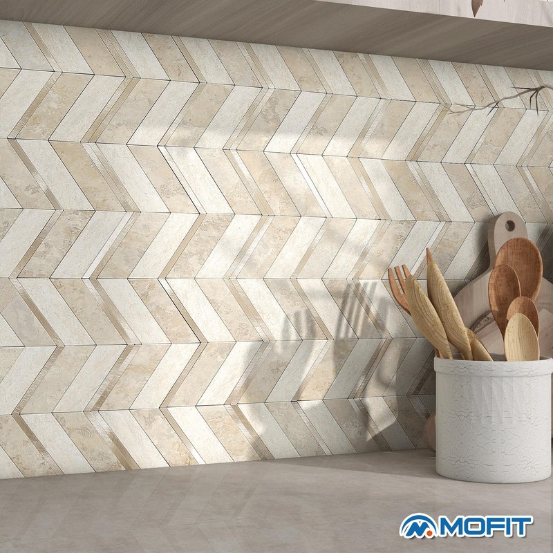 M MOFIT Stone Look Herringbone Peel and Stick Backsplash for