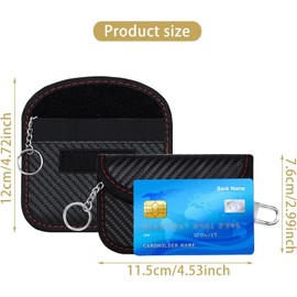 Keyless Go Protection, Pack of 2 Carbon Fibre Leather Faraday Bag RFID Blocker Car Key Case Key Case Small Radiation Protection Bag with Hook and Key Ring, black
