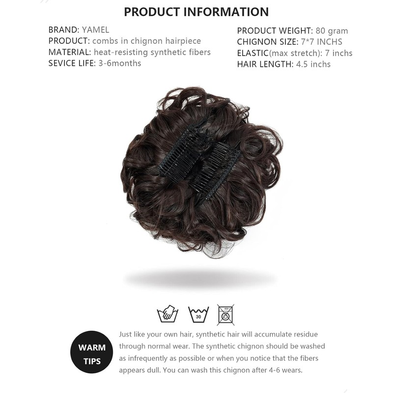 Yamel Chignon Hairpiece Curly Bun Scrunchie Extensions Medium Brown Synthetic
