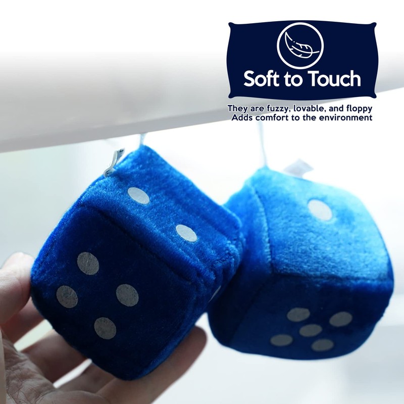Vaygway Pair White and Blue Fuzzy Mirror Dice for Car