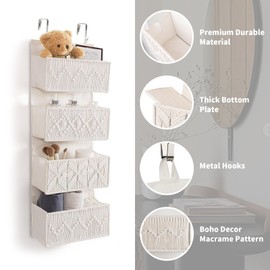 ANTIS'S HOME Nursery Over The Door Organizer Boho Decor Nursery Storage with 4 Large Woven Pockets, Macrame Nursery Organizers and Toys Storage, Behind Door for Bathroom, Bedroom