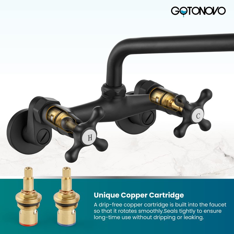 gotonovo Wall Mount Kitchen Sink Faucet Double Cross Handle Commercial