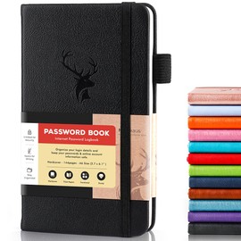 molekaus Password Book with Alphabetical Tabs Small Password Keeper with Extra Password Space to Change Password. Password Notebook for Home or Office for Internet Log In, 6.1 * 3.7in black small