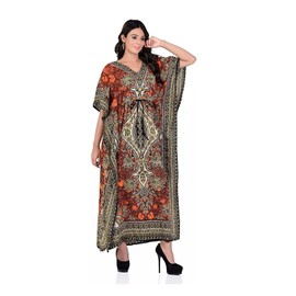 Orange Kaftan Maxi for Women – Bohemian Style Kimono Dress – Oversized Lounge & Nightwear – Lightweight Beachwear for Summer Trips