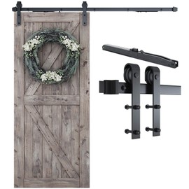 SMARTSTANDARD 7 FT Barn Door Soft Close Hardware Kit - 5 ft-10 ft, Smoothly and Quietly Sliding - Simple and Easy to Install-Includes Step-by-Step Installation Instruction-Fit 42" Door Panel (J Shape)