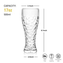 Gmath Beer glasses Set of 2 ，17 oz Beer Pint Glasses, Pilsner Beer Mug, Craft Beer glass, Pint Glass for Drinking Strong Beer, Drinking gift for brother, son, father