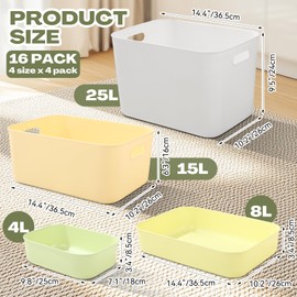 Quzzil 16 Pack Colorful Storage Bins 4 Size Storage Pantry Bins for Organizing Cabinets Shelves Pantry Organizers and Plastic Containers for Kitchen Bathroom Office Classroom
