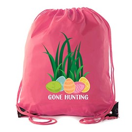 Mato & Hash Easter Basket Bags, Bulk Drawstring Backpacks, Party Favor Goody Bags for Easter - Gone Hunting - Pink CA2500EasterDTG S4