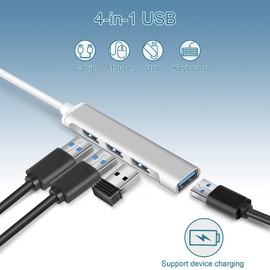 USB Hub 4 Port with USB C to USB Adapter,USB Hub 3.0, USB Hub 2.0, USB Expander Hub for Laptop, Mini Extensions, Ultra Slim Portable Data Hub Applicable for iMac Pro, MacBook Air Notebook PC Silver