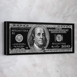 Awesometik" 100 Dollar Bill Money Press Design Canvas Print Art Home. Ready To Hang. Made In USA (Benjamin Silver Edition)