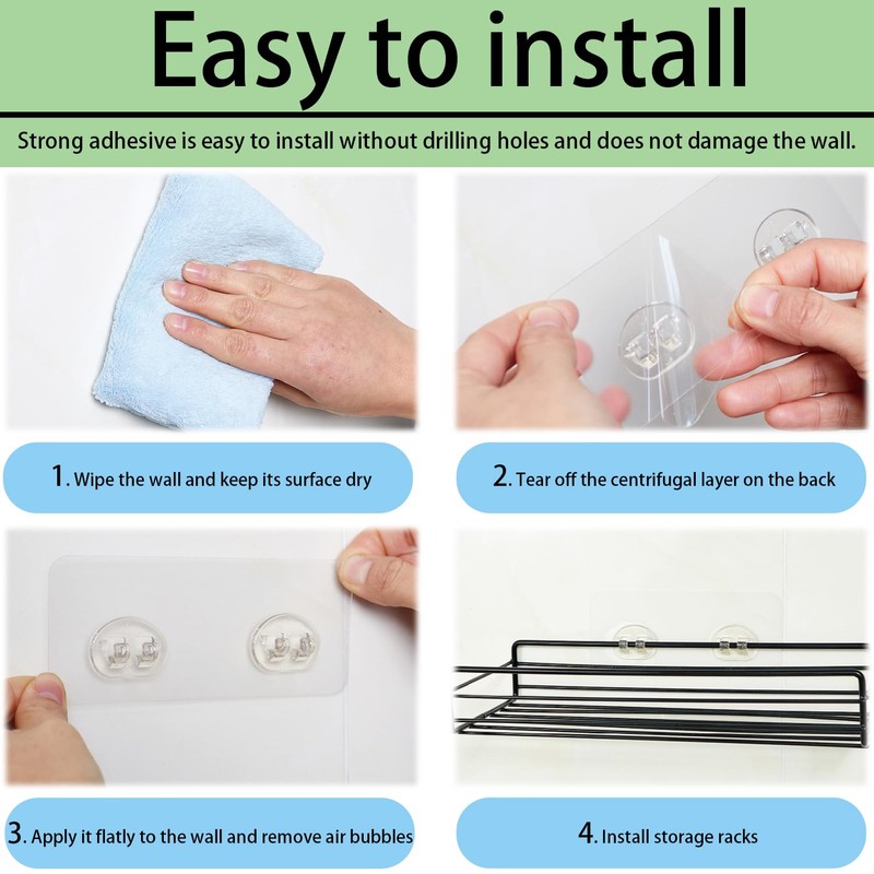 12 Pack Shower Caddy Adhesive Replacement Hooks Transparent Strong Waterproof