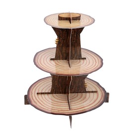lasuroa Holz-Cupcake-Ständer, 3-Etagen Rustikal Papp-Cupcake-Ständer Wald Baum-Kuchenhalter-Turm für Wald-Baby-Shower-Dekorationen Safari-Geburtstagsfeier-Zubehör