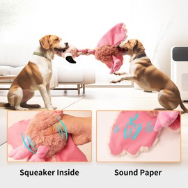 Ipawspace Cute Animal Squeaky Dog Toys for Large and Medium Breed Dogs and Pupplies, Stuffed Dog Chew Toys with Crinkle Paper and Durable Ropes, Soft Tug Plush Dog Toys for Teething (Pink Bird)