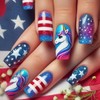 CJDLTS Independence Day Press on Nails Medium Square Stars Stripes