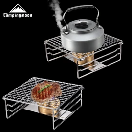 Campingmoon Portable Camping Grill BBQ Stand Compact Mini Stainless Steel Campfire Charcoal Gas BBQ Grill Rack