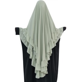 khalat Women's Hijab Chiffon Hijab for Women Muslim 2 Layers Ruffle Lightweight Large Hijab Olive Green
