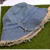 BLUEGLORY Light Blue Cotton Denim Distressed Bucket Hat, Sun Hat,